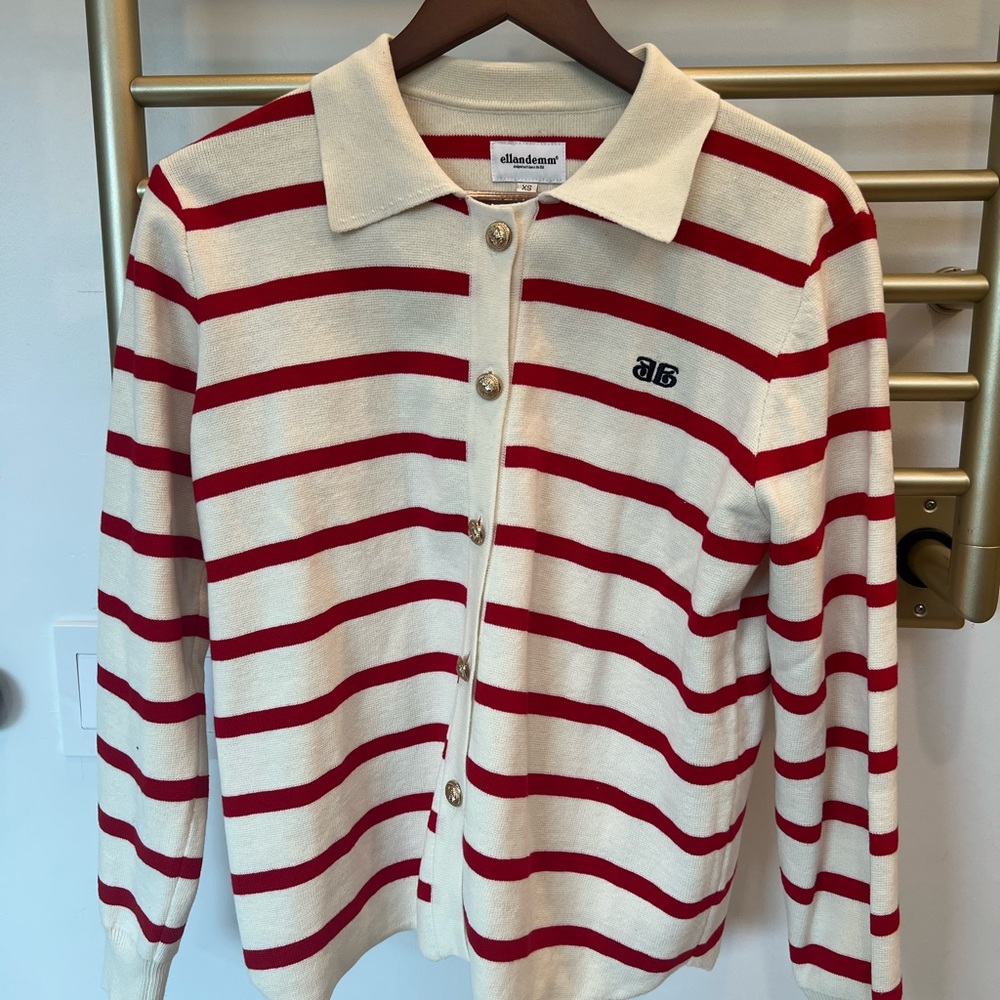 Ellandemm Striped Red and White Cardigan, size XS